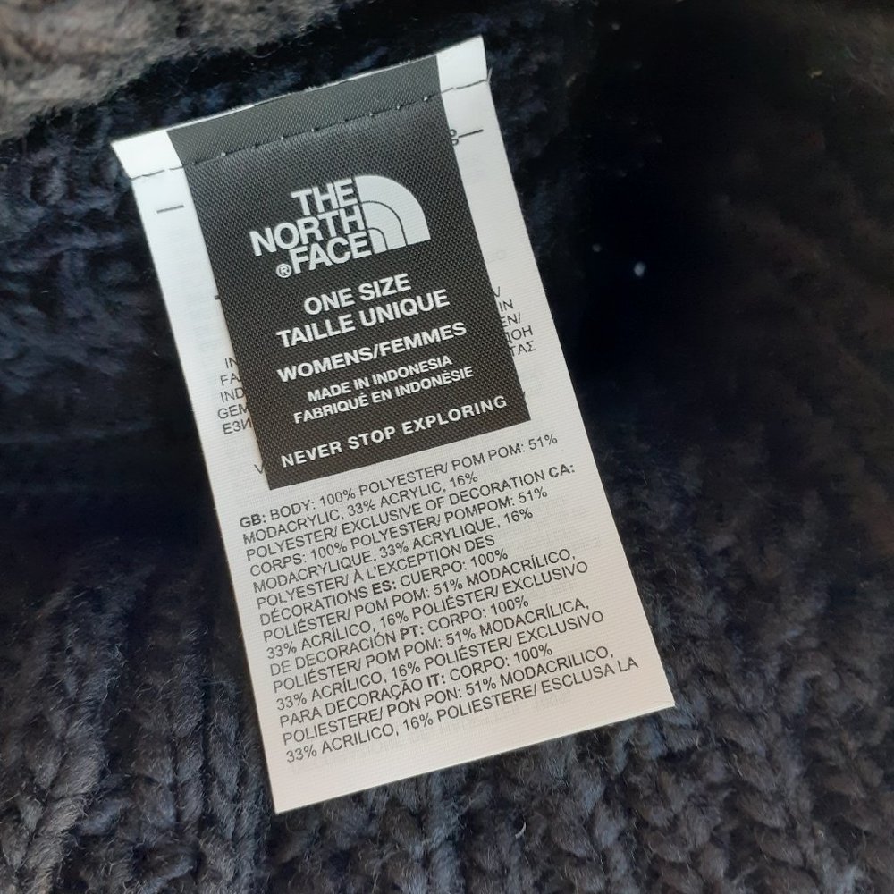 The North Face TNF Black Women's Oh Mega Pom Beanie Hat NWT Authentic - Picture 4 of 4